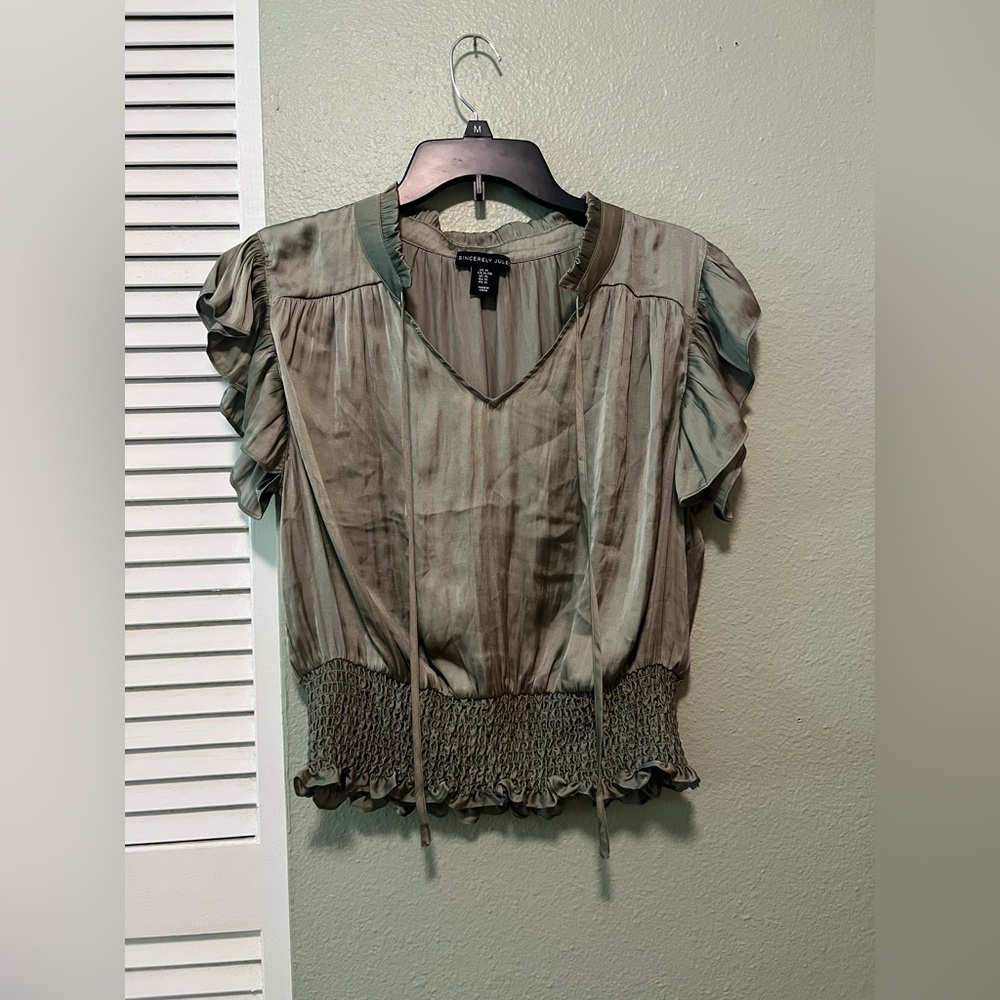Sincerely Jules Olive Ruffle Blouse